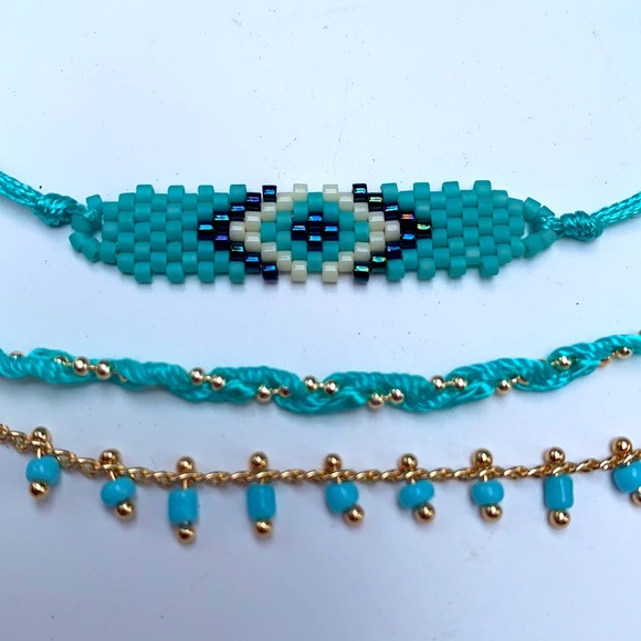 Set of (3) Gold and Turquoise Adjustable Bracelets - Picture 4 of 4